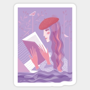 Reader in purple Sticker